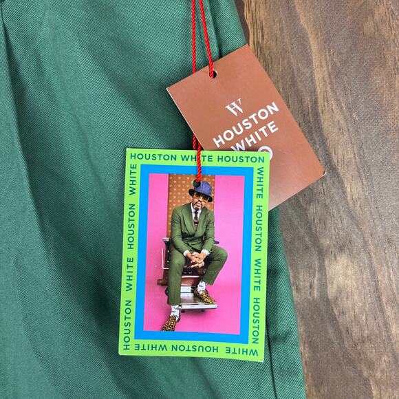 Houston White Mens Pants Green Chinos Single Pleated Wide Leg 100% Cotton 32x32 - Picture 5 of 12